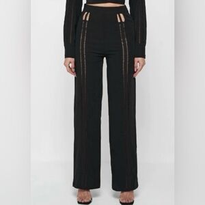 Maniere De Voir Ladder Detail High Waisted Black Trousers Size 12